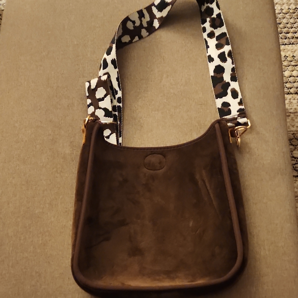 Brown Shoulder Bag with Animal Print Strap